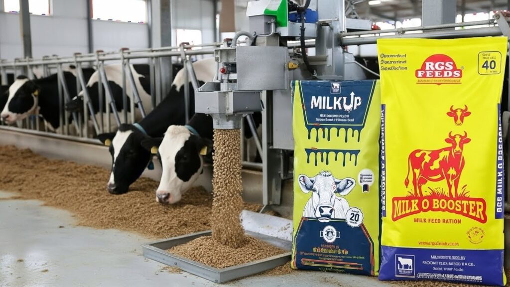 Healthy dairy cows fed high-quality cattle feed from RGS Feeds