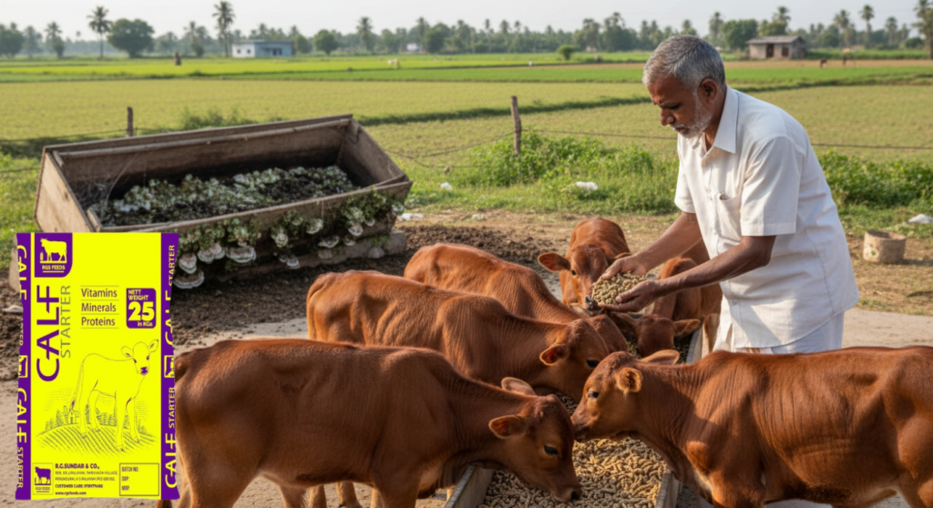 calves eating high-quality, balanced creep feed from RGS Feeds for better growth