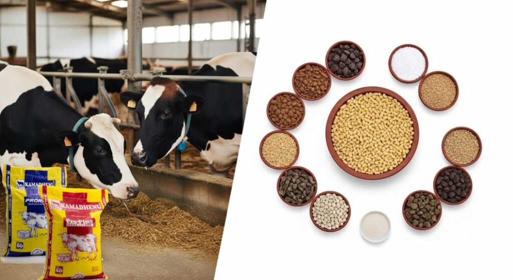 Balanced cattle feed from RGS Feeds with grains, minerals, and vitamins