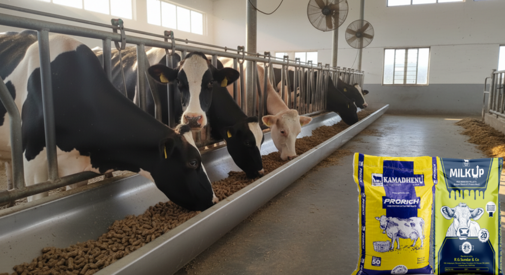 RGS Feeds cattle pellets showing uniform size and balanced nutrition for dairy farms