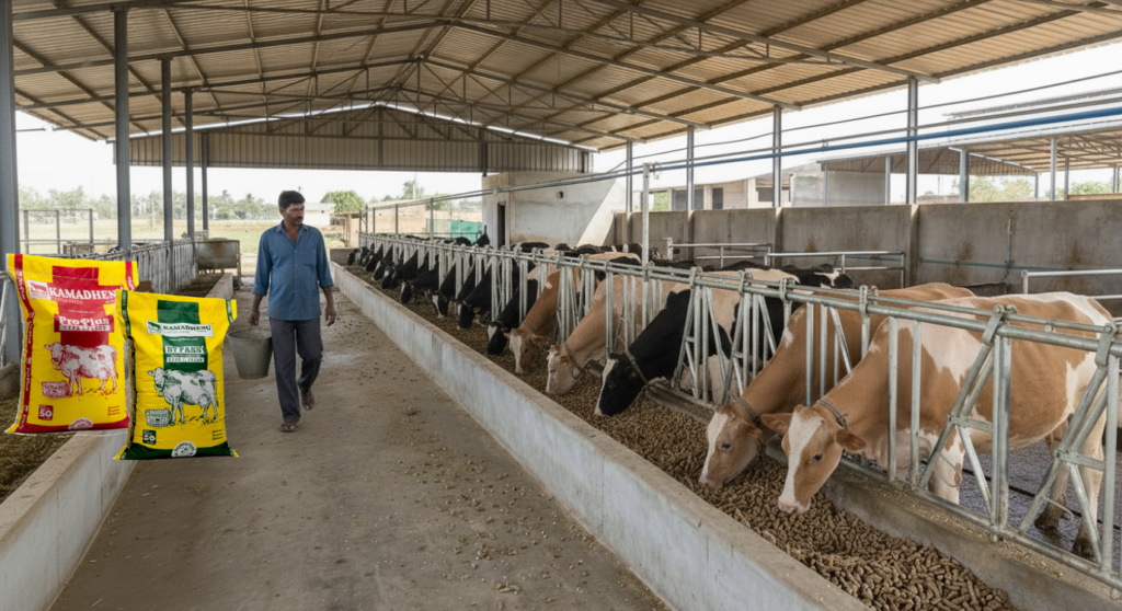 Healthy dairy cows fed quality feed, clean water, and balanced minerals for better productivity