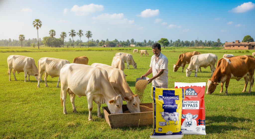 Natural organic cow feed supporting healthy livestock in India