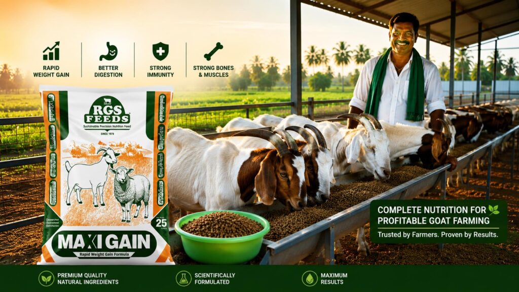 RGS Amudham goat feed for faster weight gain and healthy goat growth in Tamil Nadu