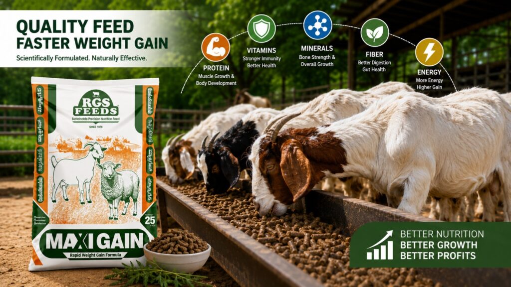 Scientifically formulated goat feed for faster weight gain and healthy goat growth