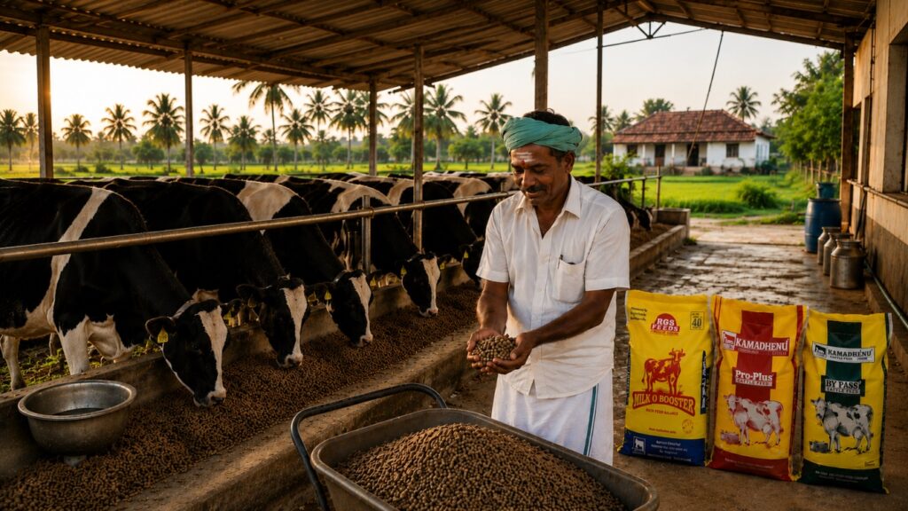 Balanced cattle feed with quality nutrients for higher milk yield and healthier dairy cows